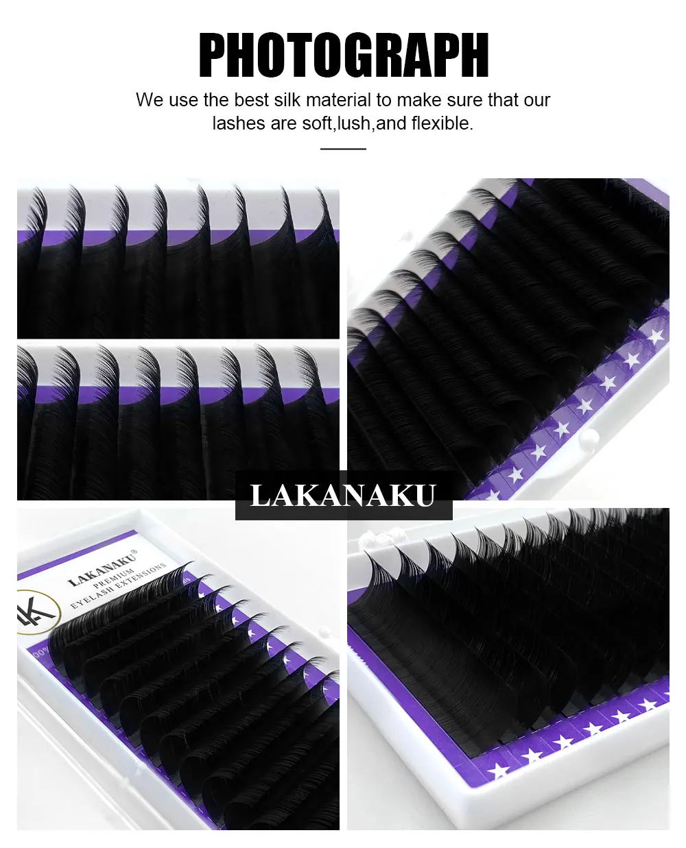LAKANAKU Natural Premium Individual Volume Eyelash Extensions Handmade Mink Eyelash Private Label Makeup Individual Lashes