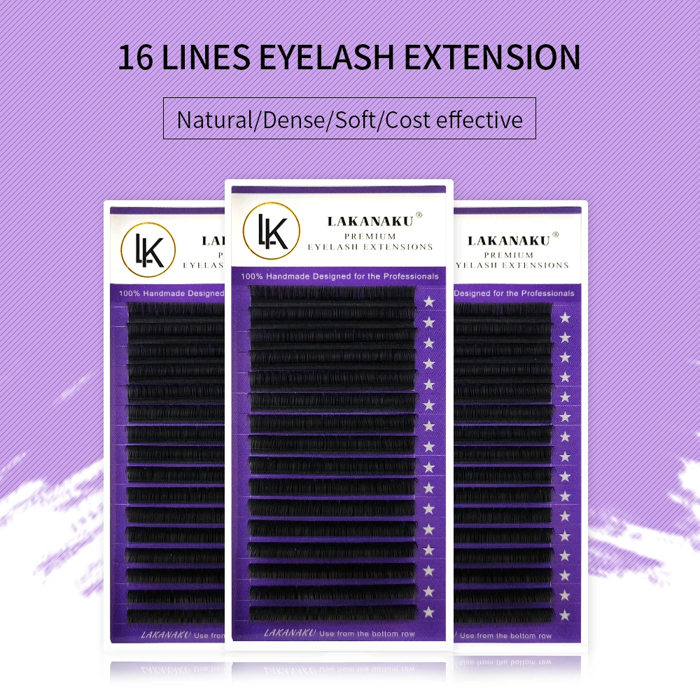 LAKANAKU Natural Premium Individual Volume Eyelash Extensions Handmade Mink Eyelash Private Label Makeup Individual Lashes