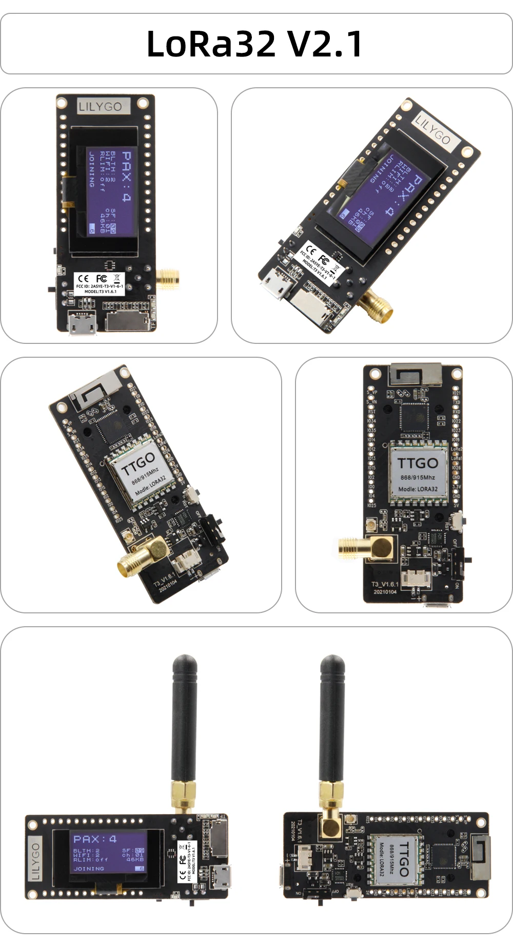 LILYGO® LoRa32 V2.1 & T3 V1.6.1 ESP32 LoRa Development Board, Wireless Module, 433MHz 868MHz 915MHz, 0.96 OLED, WIFI Bluetooth
