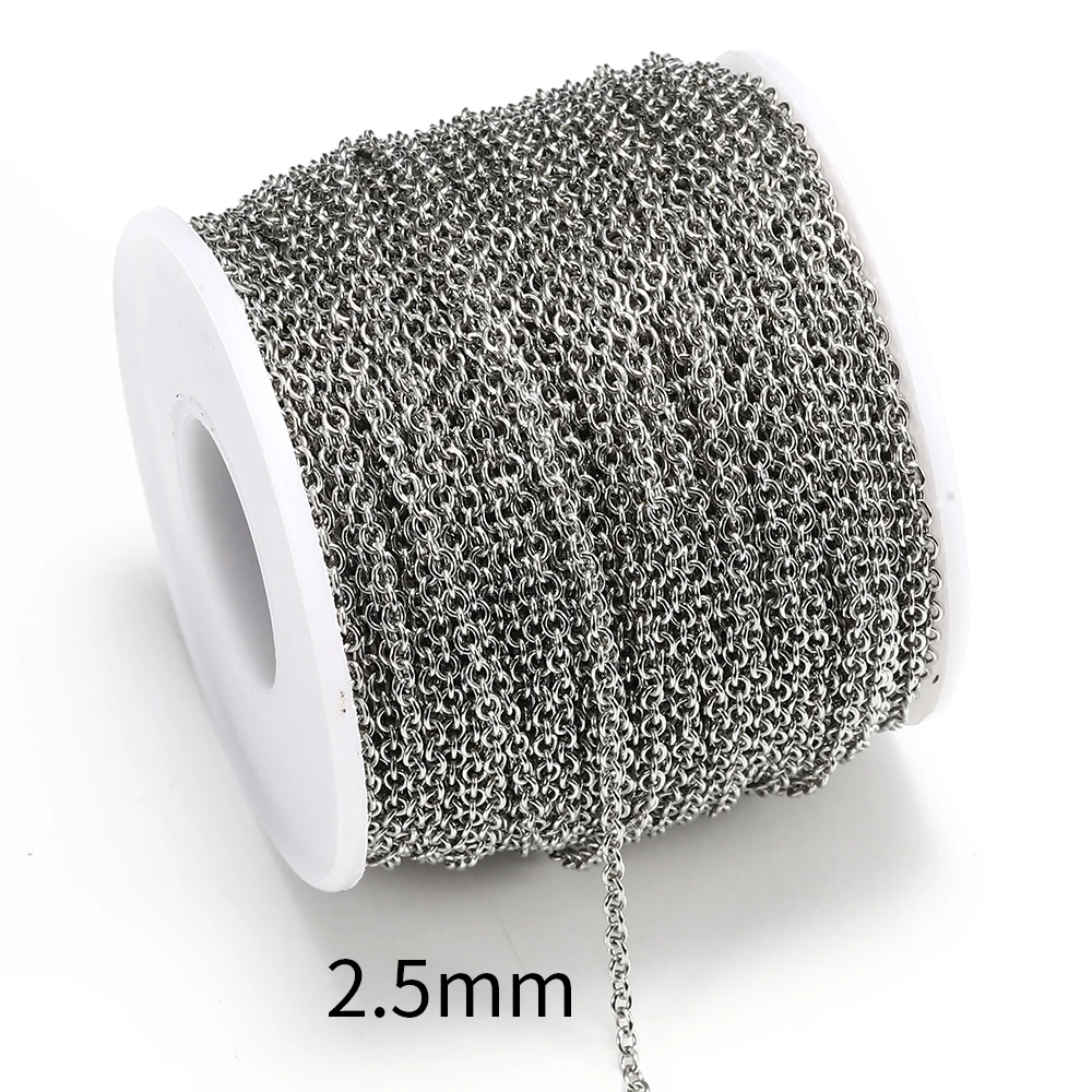 10Meters Stainless Steel Cable Round Cross Necklace Chain 1.5 2.0 2.5mm O Link Chain for Diy Jewelry Making Chain Materials Bulk