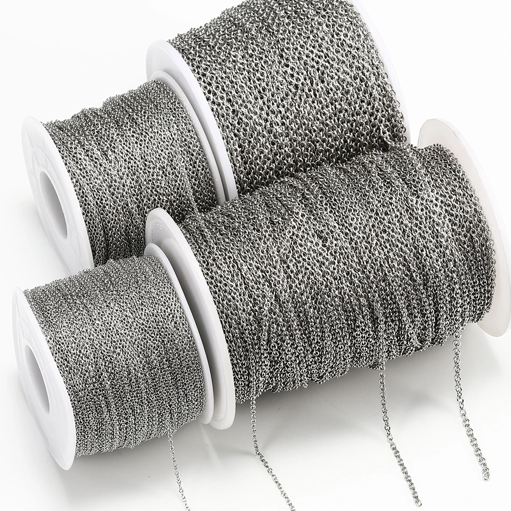 10Meters Stainless Steel Cable Round Cross Necklace Chain 1.5 2.0 2.5mm O Link Chain for Diy Jewelry Making Chain Materials Bulk