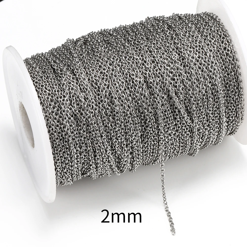 10Meters Stainless Steel Cable Round Cross Necklace Chain 1.5 2.0 2.5mm O Link Chain for Diy Jewelry Making Chain Materials Bulk
