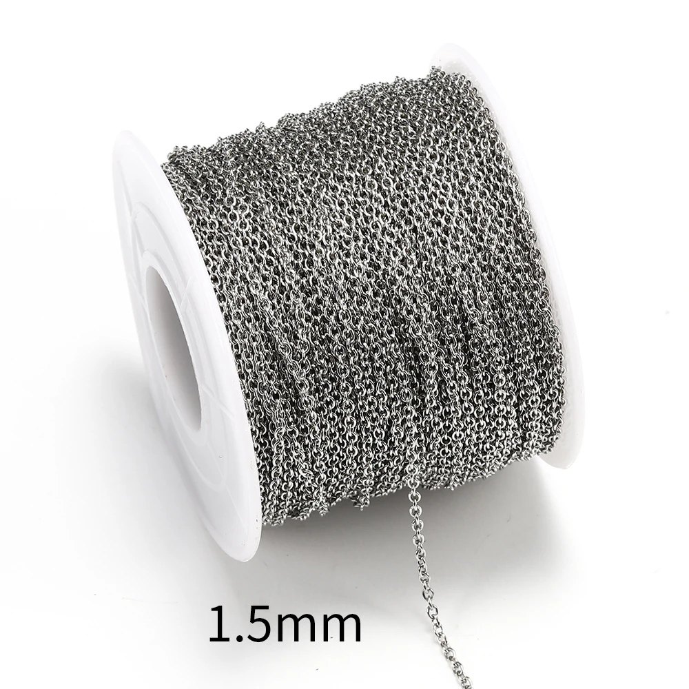 10Meters Stainless Steel Cable Round Cross Necklace Chain 1.5 2.0 2.5mm O Link Chain for Diy Jewelry Making Chain Materials Bulk