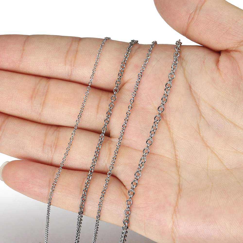 10Meters Stainless Steel Cable Round Cross Necklace Chain 1.5 2.0 2.5mm O Link Chain for Diy Jewelry Making Chain Materials Bulk