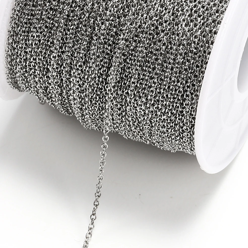 10Meters Stainless Steel Cable Round Cross Necklace Chain 1.5 2.0 2.5mm O Link Chain for Diy Jewelry Making Chain Materials Bulk