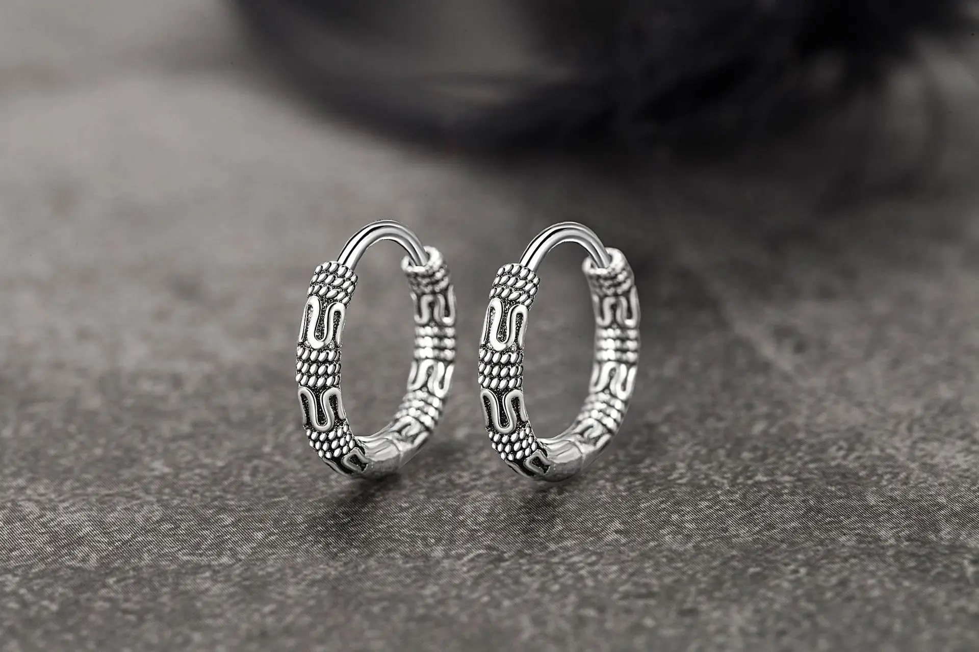 Vintage 925 Sterling Silver Hoop Earrings Pattern Earring For Women Silver Jewelry Korea New