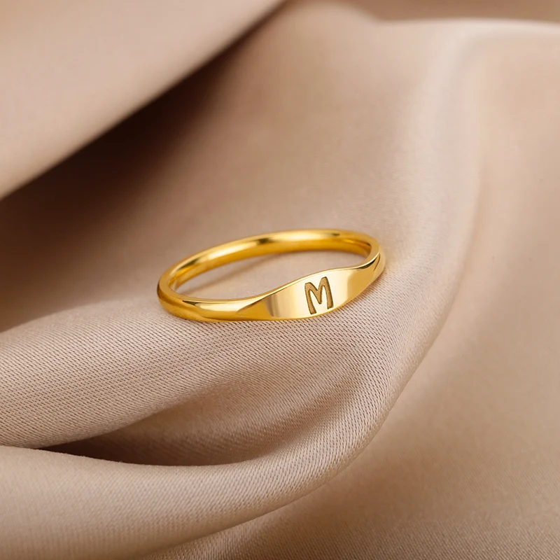 Tiny Initial Letter Rings For Women Fashion A-Z Letter Finger Stainless Steel Ring Aesthetic Wedding Jewelry Gift bijoux femme