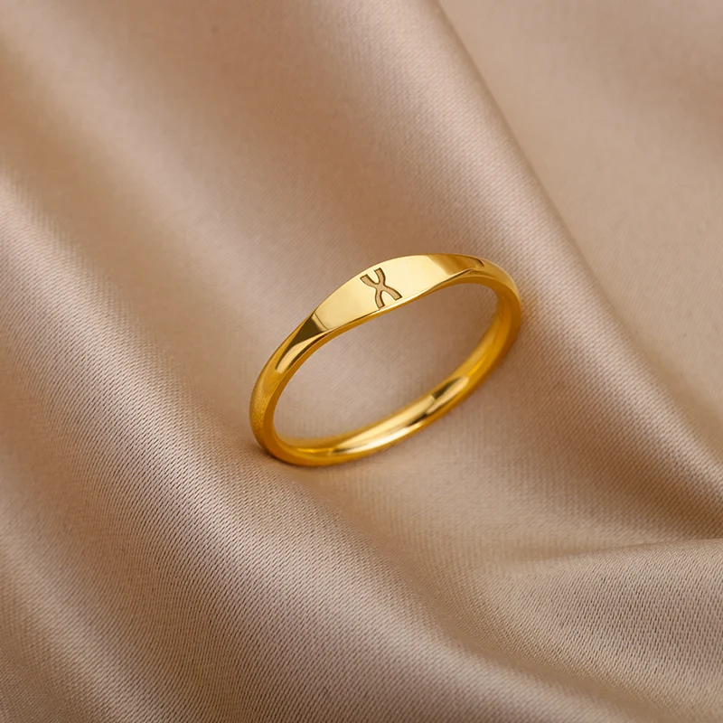 Tiny Initial Letter Rings For Women Fashion A-Z Letter Finger Stainless Steel Ring Aesthetic Wedding Jewelry Gift bijoux femme
