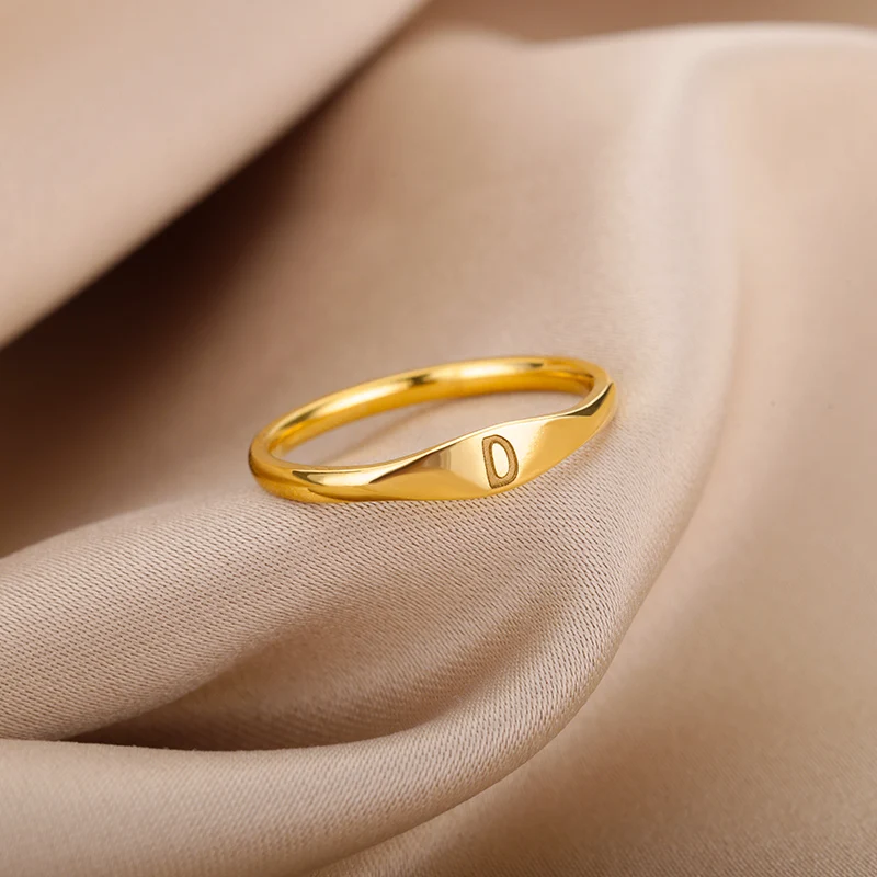 Tiny Initial Letter Rings For Women Fashion A-Z Letter Finger Stainless Steel Ring Aesthetic Wedding Jewelry Gift bijoux femme