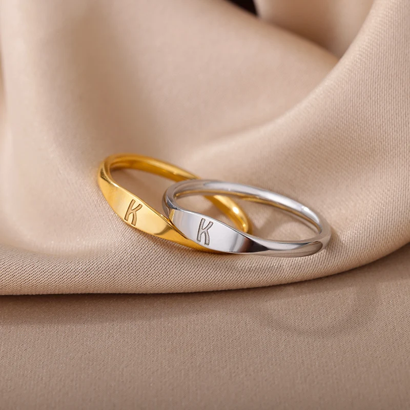 Tiny Initial Letter Rings For Women Fashion A-Z Letter Finger Stainless Steel Ring Aesthetic Wedding Jewelry Gift bijoux femme