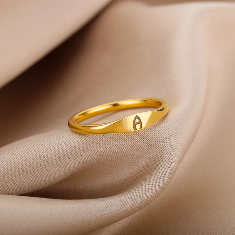 Tiny Initial Letter Rings For Women Fashion A-Z Letter Finger Stainless Steel Ring Aesthetic Wedding Jewelry Gift bijoux femme