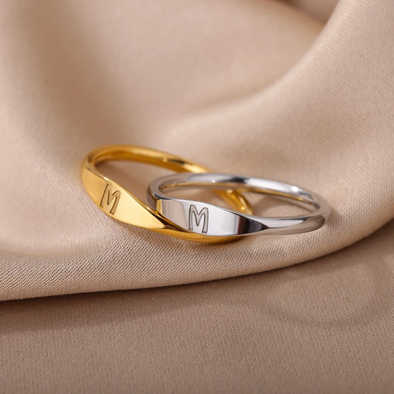 Tiny Initial Letter Rings For Women Fashion A-Z Letter Finger Stainless Steel Ring Aesthetic Wedding Jewelry Gift bijoux femme
