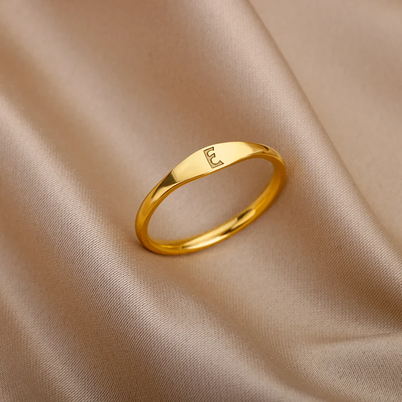 Tiny Initial Letter Rings For Women Fashion A-Z Letter Finger Stainless Steel Ring Aesthetic Wedding Jewelry Gift bijoux femme