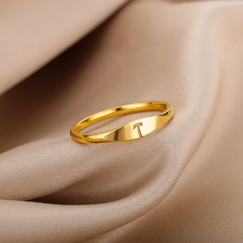 Tiny Initial Letter Rings For Women Fashion A-Z Letter Finger Stainless Steel Ring Aesthetic Wedding Jewelry Gift bijoux femme