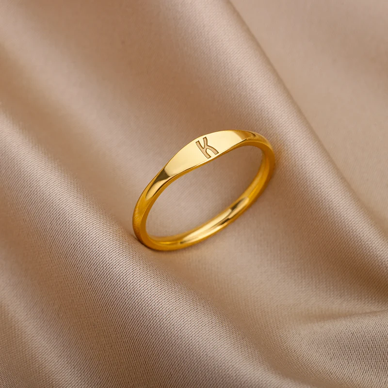 Tiny Initial Letter Rings For Women Fashion A-Z Letter Finger Stainless Steel Ring Aesthetic Wedding Jewelry Gift bijoux femme