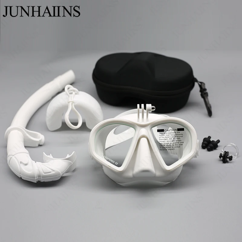 Wet Low Volume Diving Mask Tempered Glass Freedive Mask J-type Diving Mask Snorkel Set with Camera Mount Black