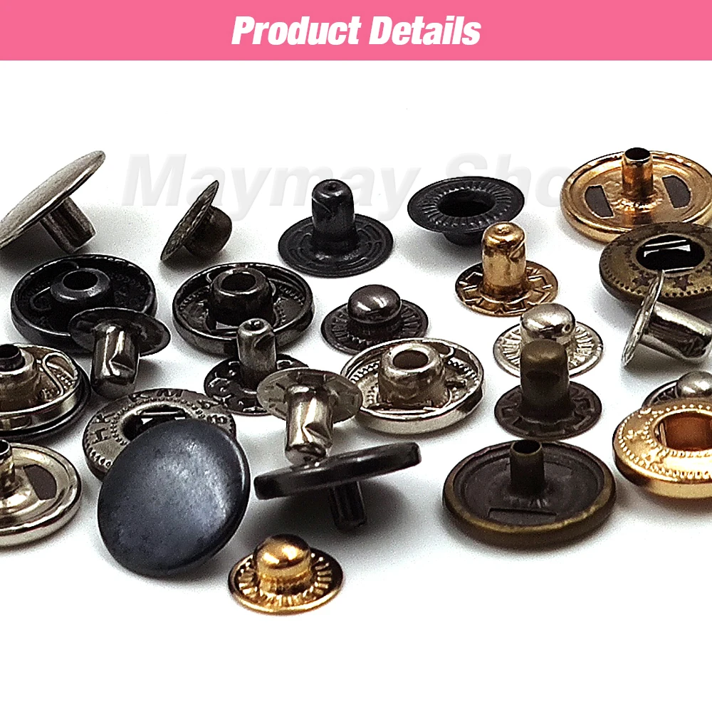 50set Snaps Button Metal Snap Fasteners Press Studs Kit Optional 4 Installation Tools For Clothes Garment Bag Shoes Leathercraft