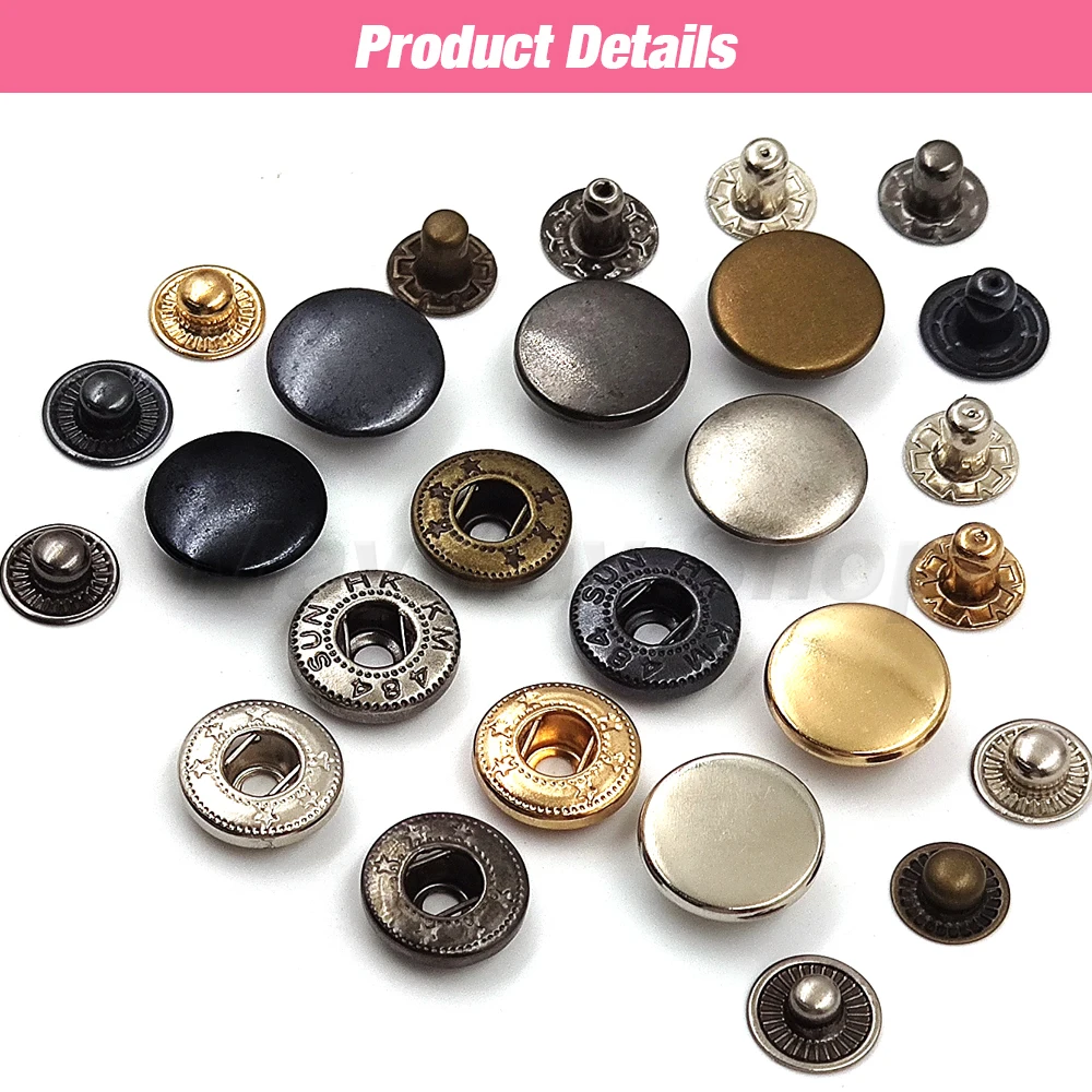 50set Snaps Button Metal Snap Fasteners Press Studs Kit Optional 4 Installation Tools For Clothes Garment Bag Shoes Leathercraft
