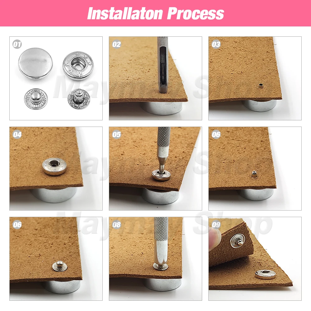 50set Snaps Button Metal Snap Fasteners Press Studs Kit Optional 4 Installation Tools For Clothes Garment Bag Shoes Leathercraft