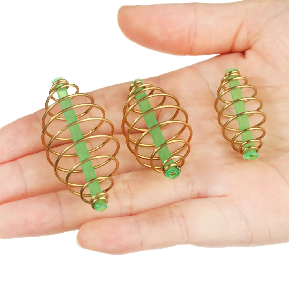 10Pcs 33/45/55mm Fishing Bait Cage Spring Lure Inline Hanging Tackle Stainless Steel Fishing Feeder Trap Basket Feeder Holder
