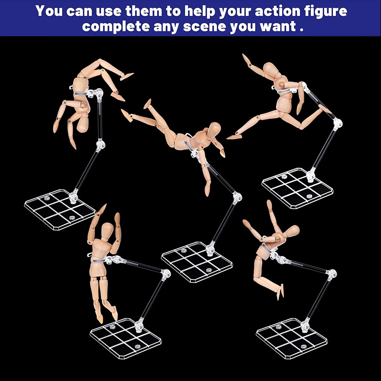 9PCS Action Figure Display Holder Base Clear Display Stand Doll Model Support Stand Compatible for HG RG SD SHF Gundam 1/144 Toy