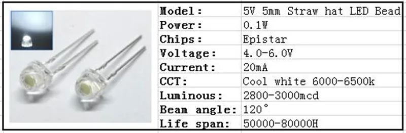 5V 12v LED 5mm 3mm bead SMD f5 f3 hat round lamp dip diodes USB car light white red green blue yellow chip 50pcs
