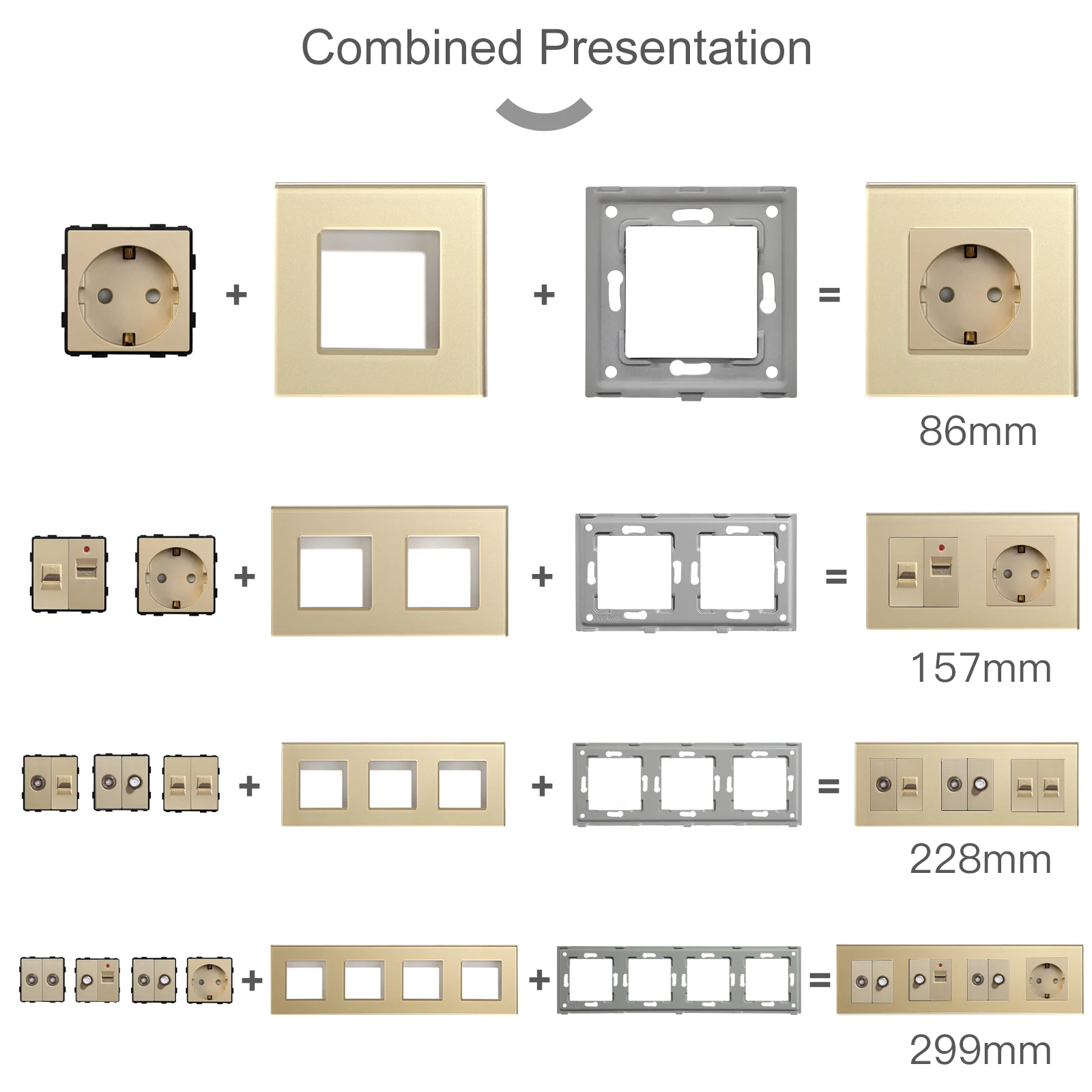 BSEED EU Standard Wall Light Switch Module Electrical Outlets Button Switch DIY Function Part Glass Panel Free Collocation Gold