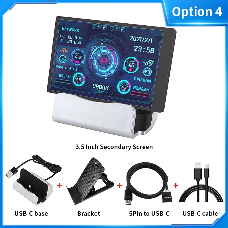 3.5 / 5 Inch IPS Type-C Secondary Screen Mini Computer USB Display CPU GPU RAM HDD Monitor with Holder Metal Case No Use AIDA64