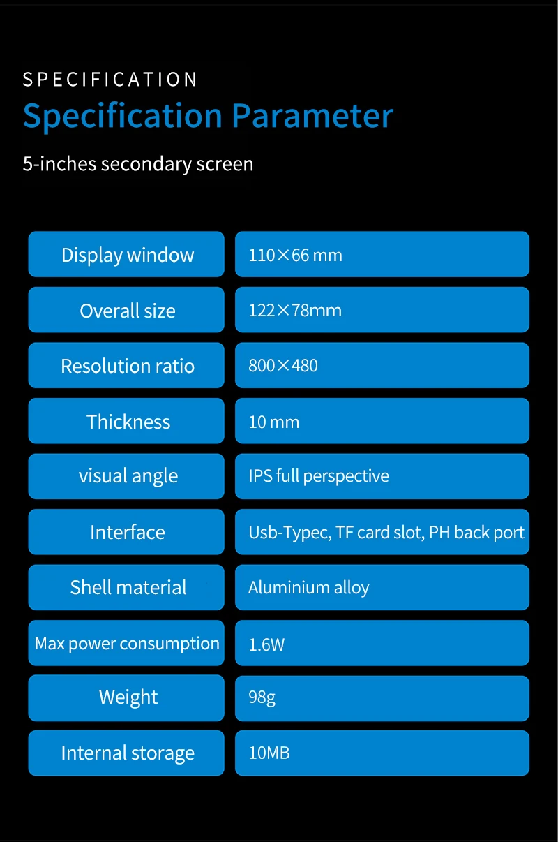 3.5 / 5 Inch IPS Type-C Secondary Screen Mini Computer USB Display CPU GPU RAM HDD Monitor with Holder Metal Case No Use AIDA64