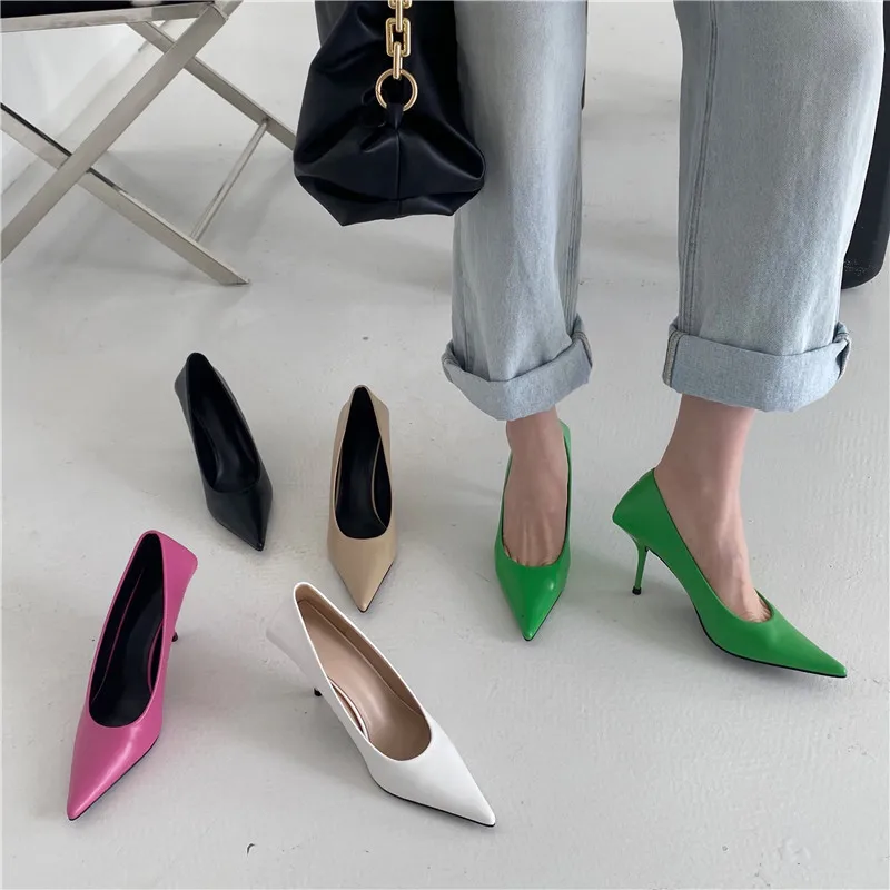 Eilyken High Quality Pu Leather New Sexy Shallow Pointed Toe Woman Pumps Thin High Heels Fashion Dress Sandals Ladies Shoes