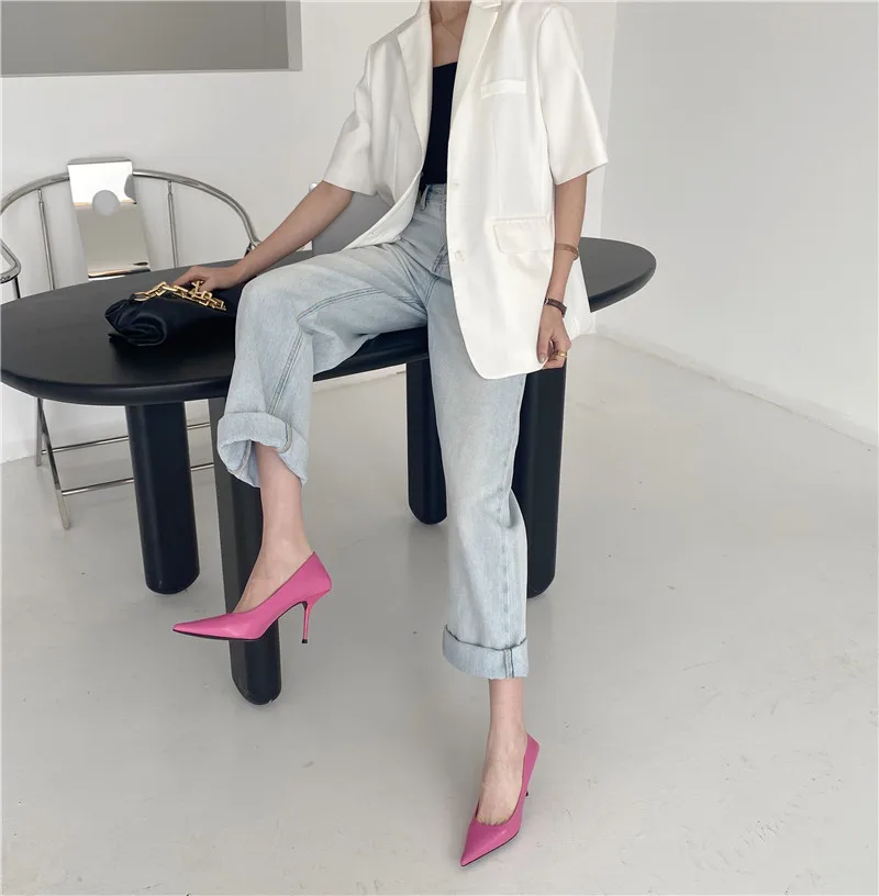 Eilyken High Quality Pu Leather New Sexy Shallow Pointed Toe Woman Pumps Thin High Heels Fashion Dress Sandals Ladies Shoes