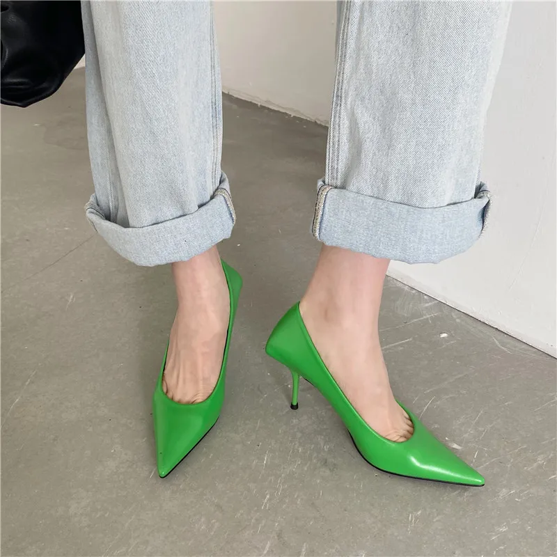 Eilyken High Quality Pu Leather New Sexy Shallow Pointed Toe Woman Pumps Thin High Heels Fashion Dress Sandals Ladies Shoes