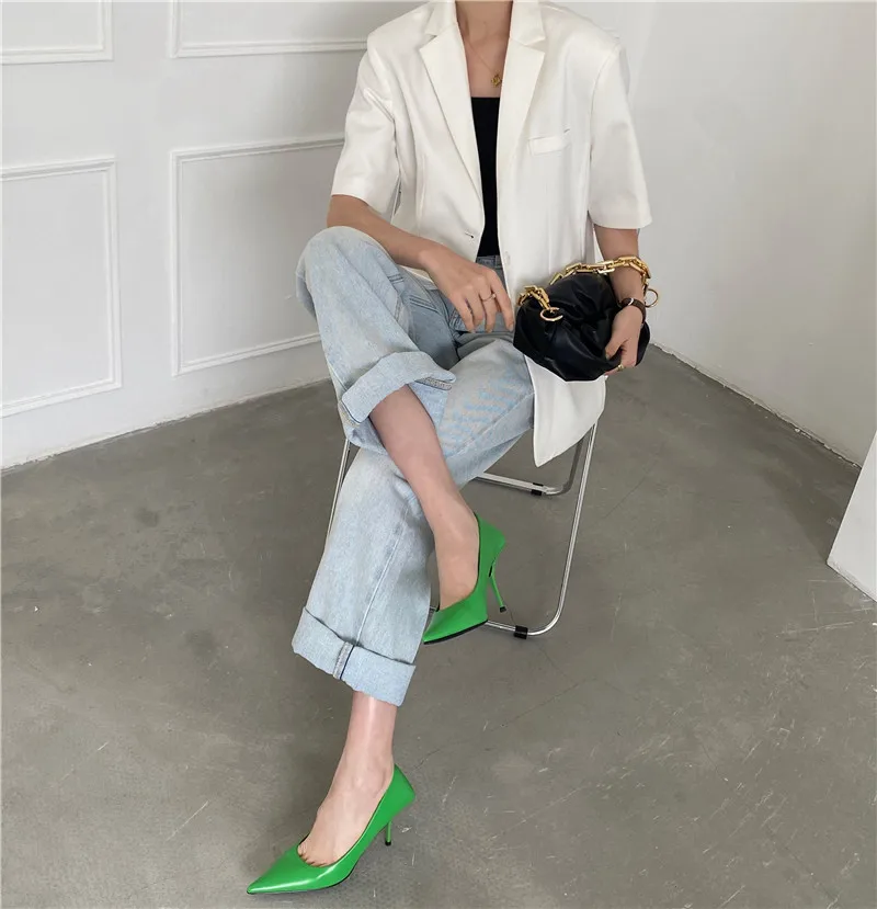 Eilyken High Quality Pu Leather New Sexy Shallow Pointed Toe Woman Pumps Thin High Heels Fashion Dress Sandals Ladies Shoes