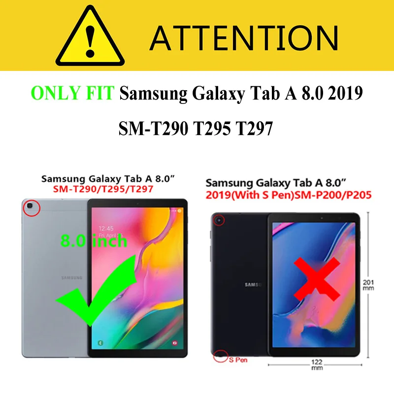 For Samsung Galaxy Tab A 8 inch 2019 Tablet Cover For SM-T290 T295 T297 Protective Stand Holder Shell Folding PU Leather Case