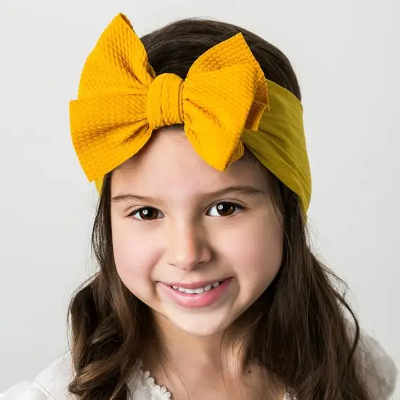 Solid Big Bow Topknot Headband for Baby Girls Elastic Nylon Hair Bands Handmade Newborn Fashion Turban Headwraps Accessories