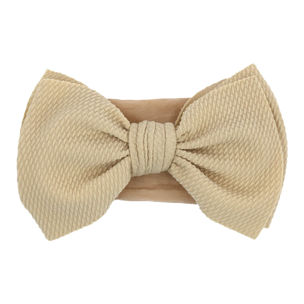 Solid Big Bow Topknot Headband for Baby Girls Elastic Nylon Hair Bands Handmade Newborn Fashion Turban Headwraps Accessories
