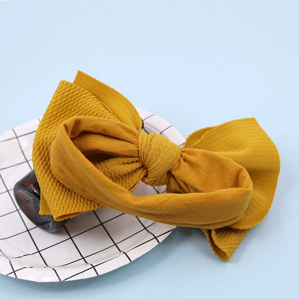 Solid Big Bow Topknot Headband for Baby Girls Elastic Nylon Hair Bands Handmade Newborn Fashion Turban Headwraps Accessories