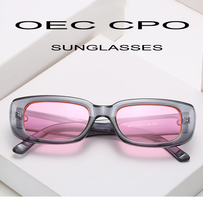 OEC CPO Small Square Sunglasses Women Plastic Frame Orange Gradient Sunglasses Female Trendy Brand Designer Eyeglasses UV400