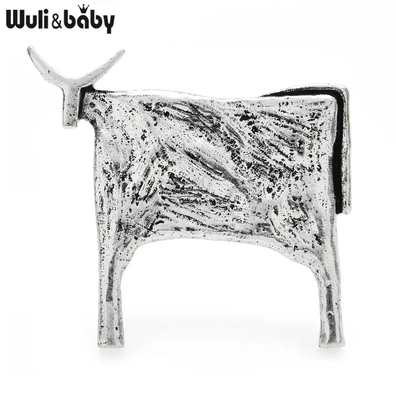 Wuli&baby Vintage Cattle Brooches For Women Unisex Animal New Year Brooch Jewelry Accessories