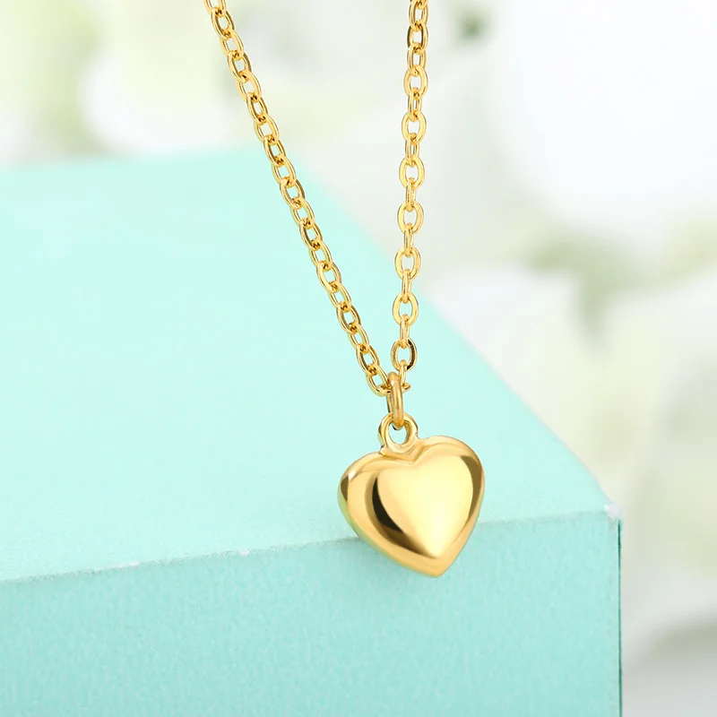 Fashion Necklaces 2022 Woman Stainless Steel Love Heart Pendant Necklaces Virgin Girls Jewelry Rose Gold Color Chain Link