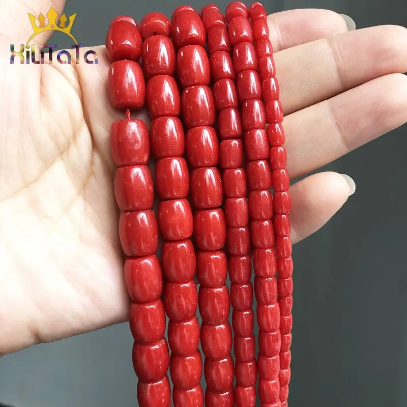 Natural Stone Beads Drum Shape Red Coral Loose Spacer Beads For Jewelry Making DIY Bracelet Earrings Accessories 15'' Strands