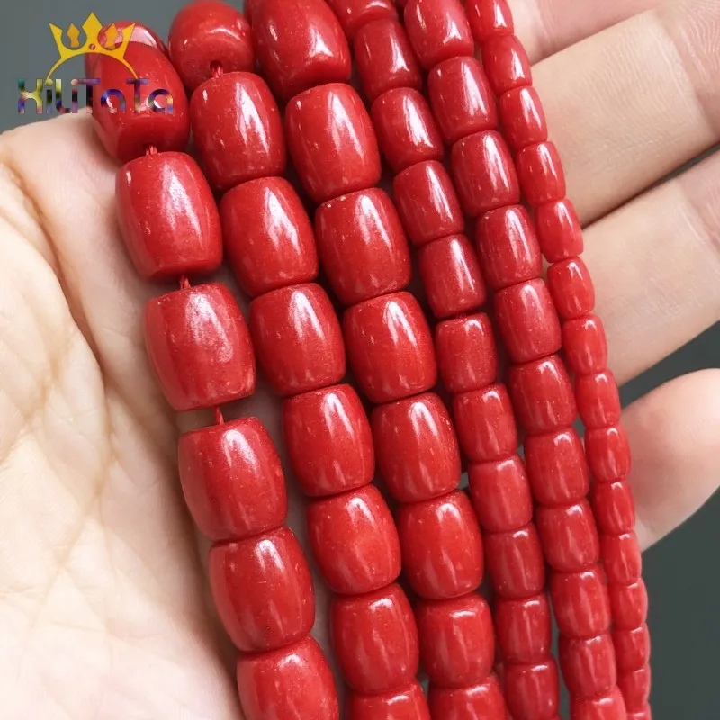 Natural Stone Beads Drum Shape Red Coral Loose Spacer Beads For Jewelry Making DIY Bracelet Earrings Accessories 15'' Strands