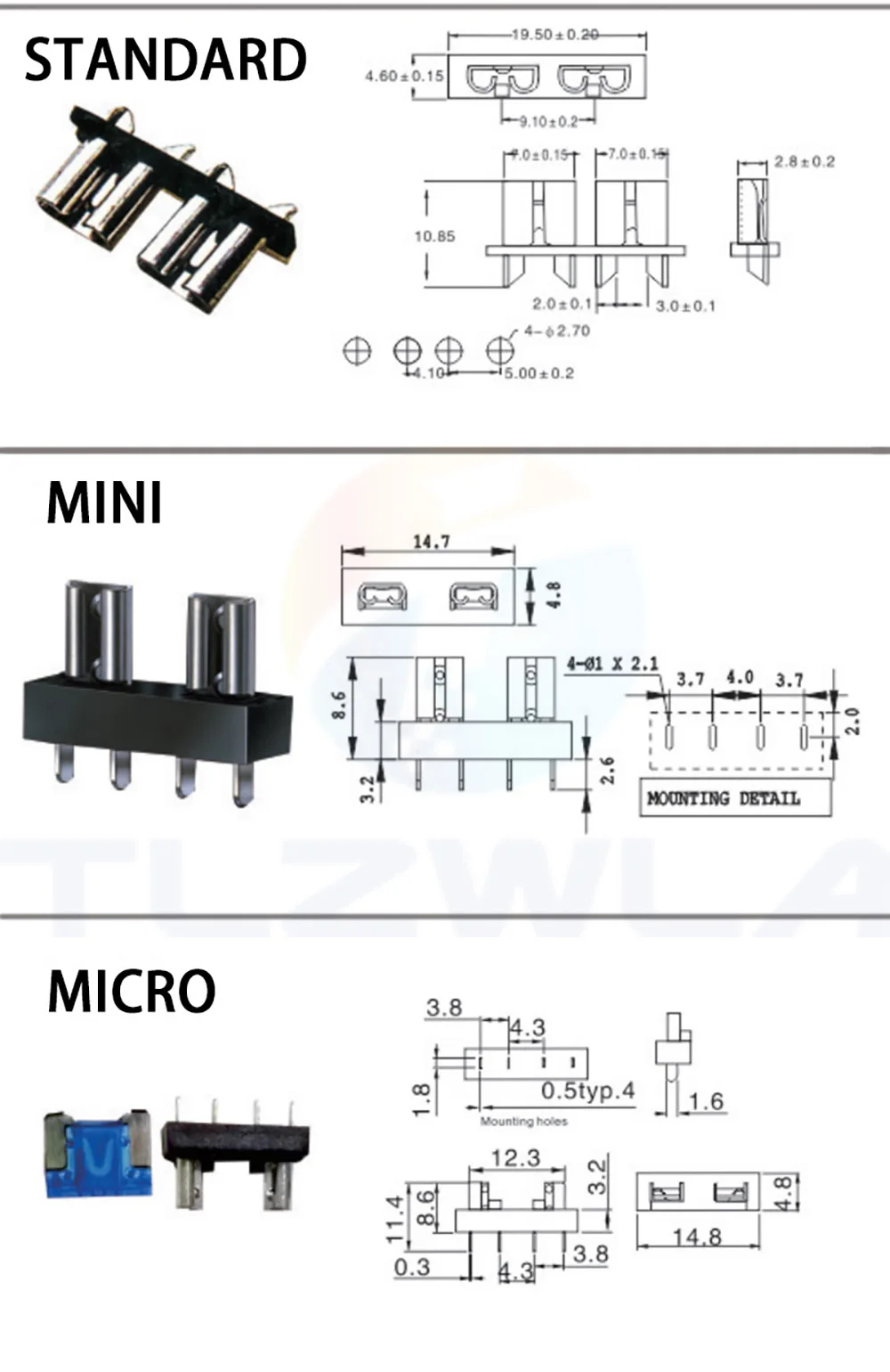 10PCS Car Fuse Holder PCB Board Standard Mini Micro Small Blade Auto Automotive Boat 32V For PCB Board Safety Clip Insertion Typ