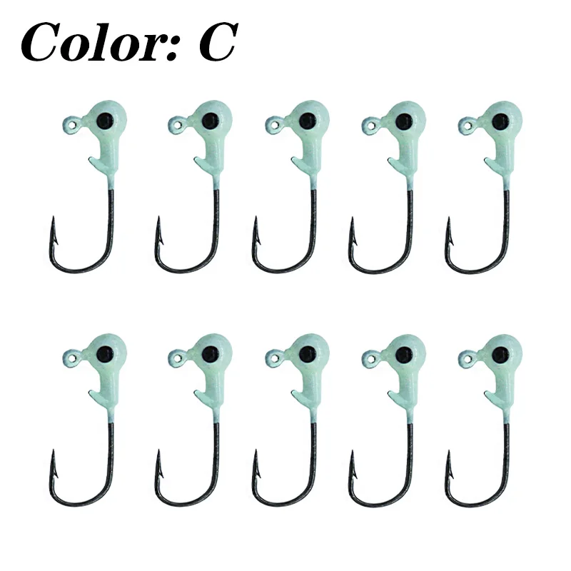 10Pcs/Lot Crank Color Mixing Jig Head Hook 1.2g Fishing Hook Lead Jig Lure Hard Baits Soft Worm Fishing Tackle Accessories