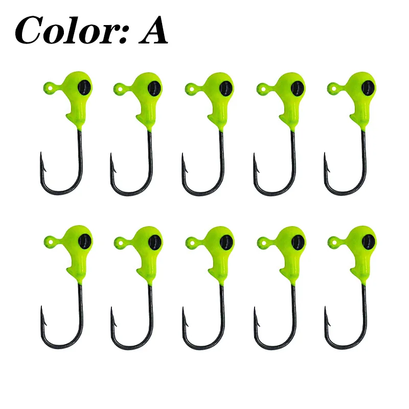 10Pcs/Lot Crank Color Mixing Jig Head Hook 1.2g Fishing Hook Lead Jig Lure Hard Baits Soft Worm Fishing Tackle Accessories