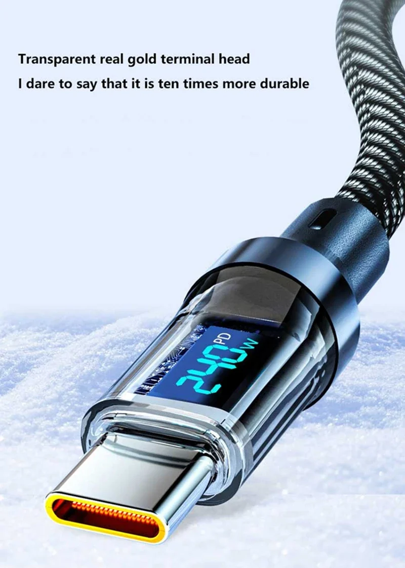 Lenovo Type C To Type C 240W Cable Phone Super Fast Charging Cable With Led Display Usb To Type-c Data Cord For Xiaomi Huawei