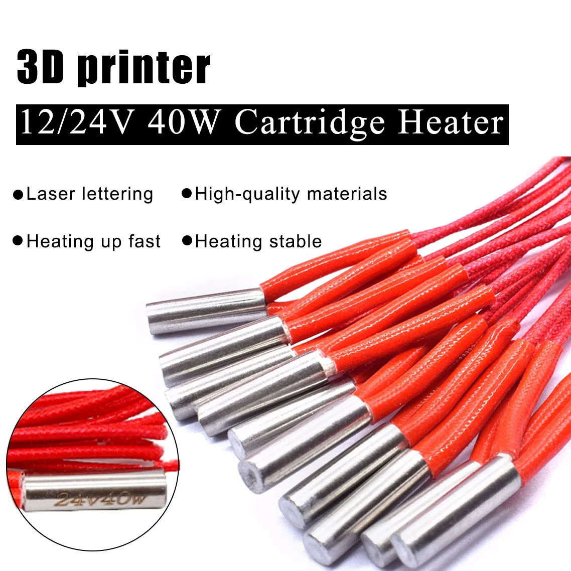 IdeaFormer 1pcs 3D Printers Cartridge Heater 12V/24V 40W 6*20mm 1m For MK Mendel Reprap Extruder Parts 12V 24V 40W Heat Parts