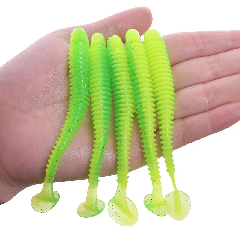 WDAIREN Worm Fishing Lures 5cm 7cm 9cm Double Color Silicone T Tail Soft Bait Artificial Baits Bass Jig Wobblers Swimbait Tackle