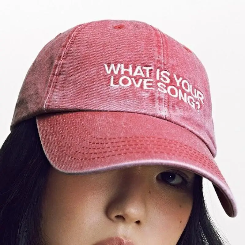 1pc Kpop "What Is Your Love Song" Same Knitted Embroidery Caps for Women,Tour Concert Cap Outdoor Retro Washed Baseball Caps 모자