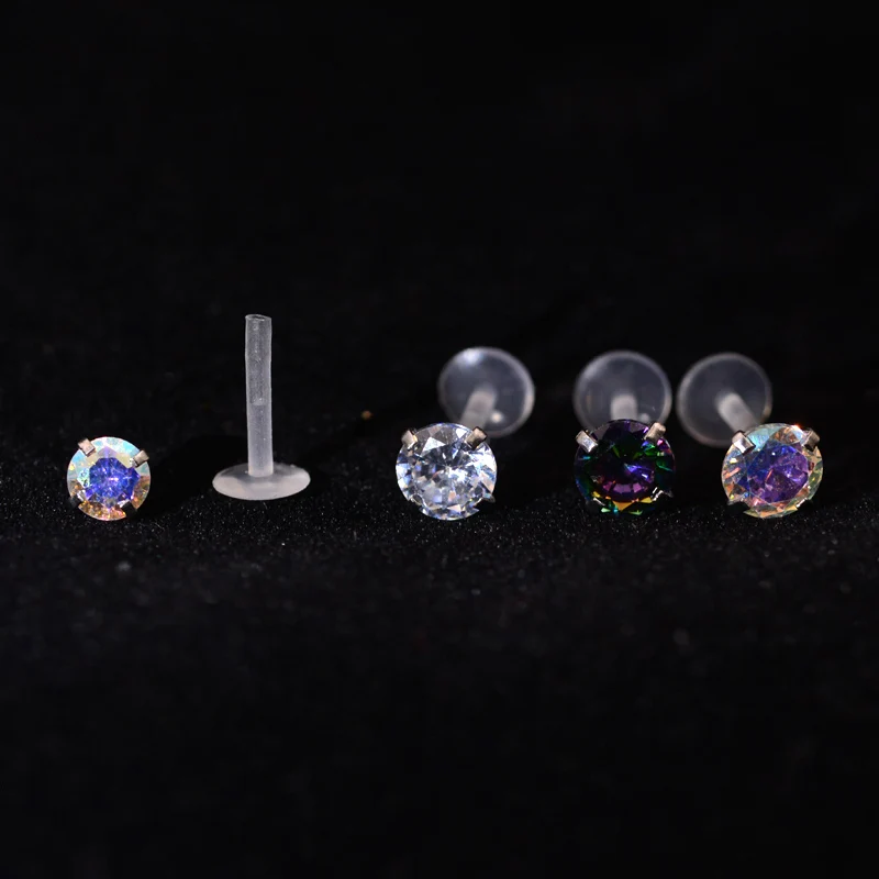1Pc 16G 6/8mm Clear Rainbow Lip Stud Acrylic Flexible Push-in Monore Labret Ear Cartilage Tragus Piercing Body Jewelry Bioplast